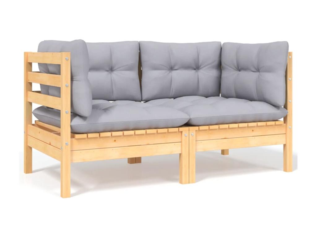 Salon de jardin 6 pièces avec coussins gris bois de pin massif SGDO40874