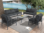 Salon de jardin en acier renforcé 7 places 2 canapés 2 fauteuils une table - Coussins d'assise amovibles - Gris MFAQ97375
