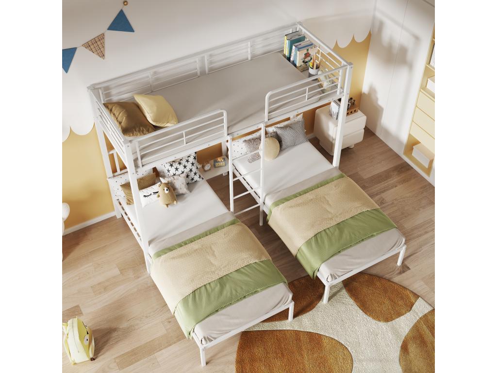 Lit superposé avec table de chevet - 3x90x200 cm - métal - coloris blanc EAFH45424