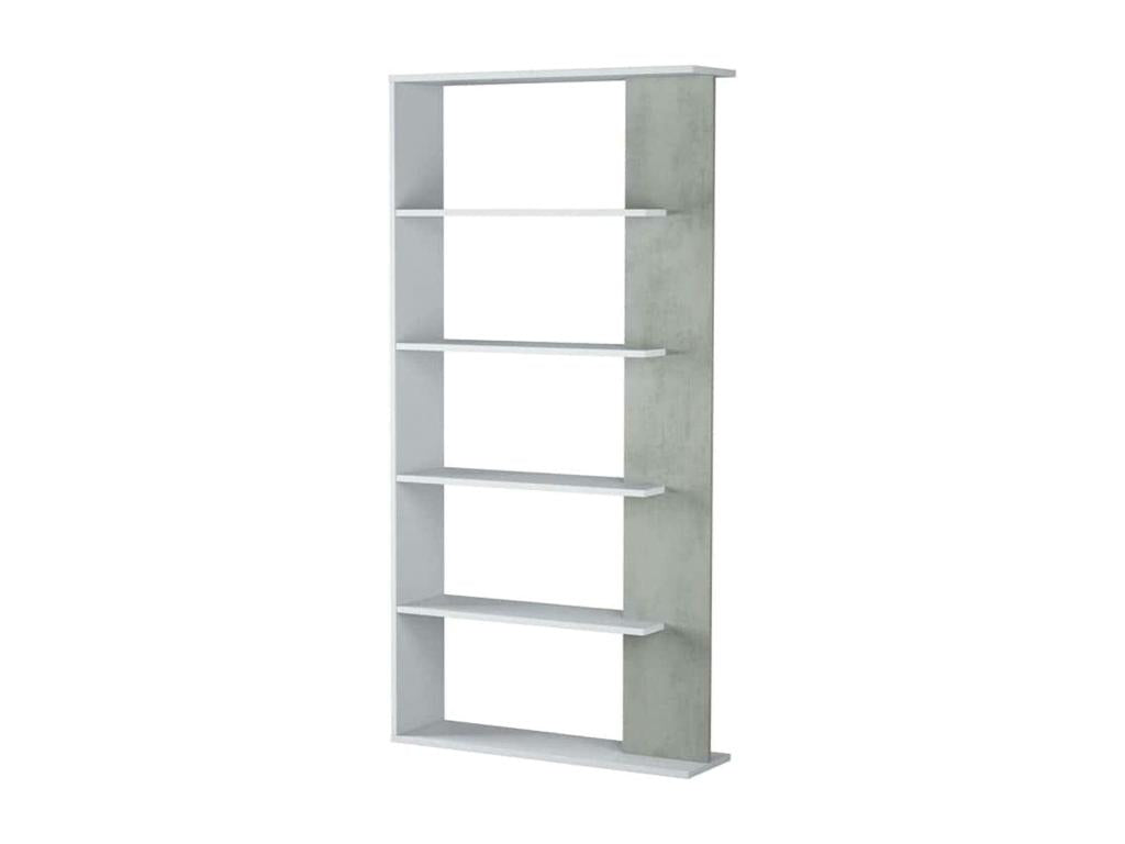 Bibliothèque Zensova Bibliothèque double face avec 5 étagères Etagère de séparation pour bureau ou chambre 90x25h180 cm Blanc et Ciment TROR42777