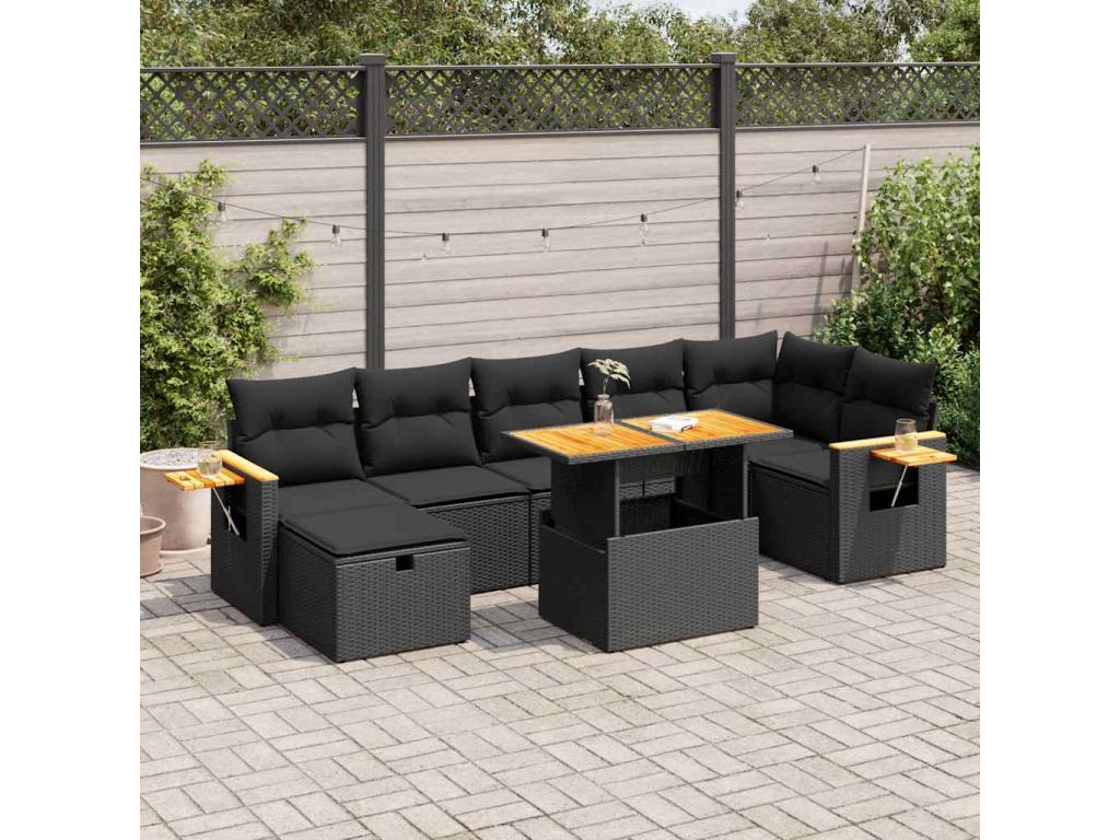 Salon de jardin 5 pcs avec coussins noir résine tressée ZYYK75516