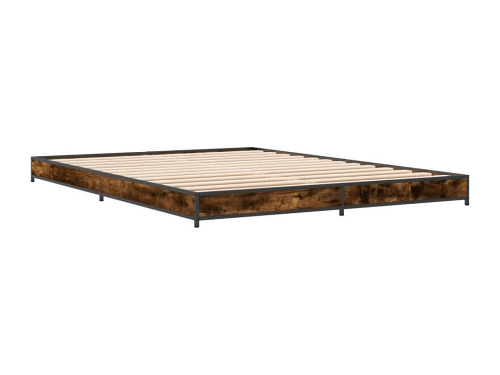 Cadre de lit chêne fumé 135x190 cm bois d'ingénierie et métal PFBT45658