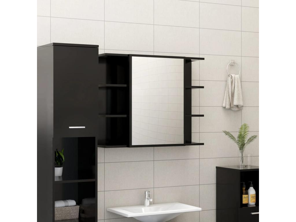 Armoire à miroir de salle de bain Noir Bois d'ingénierie PKMH93460