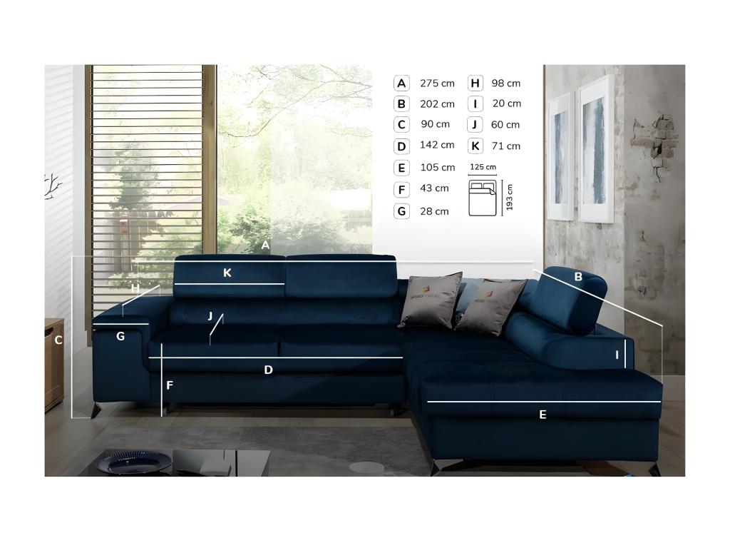 Canapé d'angle droit convertible velours marron foncé Lumenao 275cm ZGXF71535