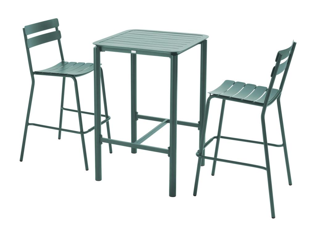 Table haute de terrasse avec 2 chaises en aluminium vert foncé BXVR86080