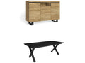 Ensemble de meubles de salon Table 200 Noire pieds X 10 convives Crédence / Buffet 140 Tall Chêne et Zensova Style Industriel MTSN33031