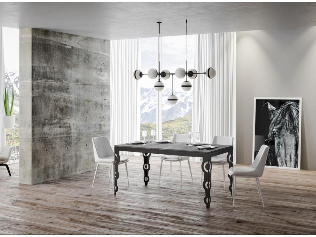 Table rectangulaire extensible orientale 6 à 20 personnes L 160 à 420cm gris béton et cadre métal anthracite Zensova SZDY18789