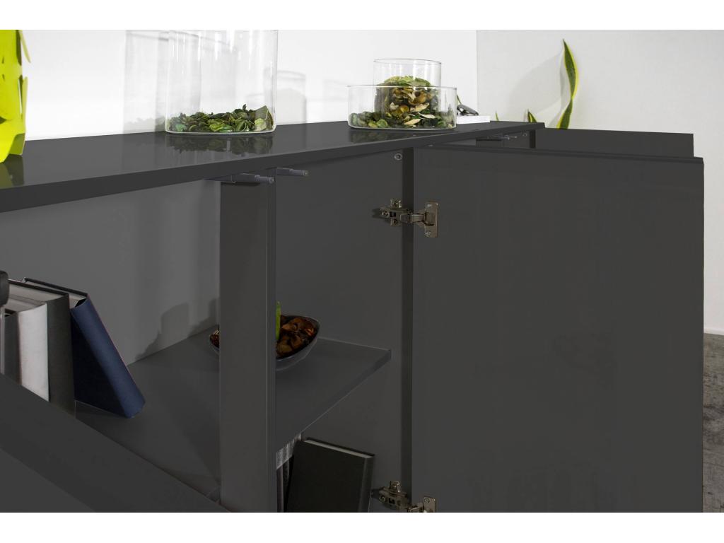 Buffet Ventoriq Buffet de cuisine 4 portes Buffet de salon Made in Italy 180x41h86 cm Anthracite Brillant GQIP00032