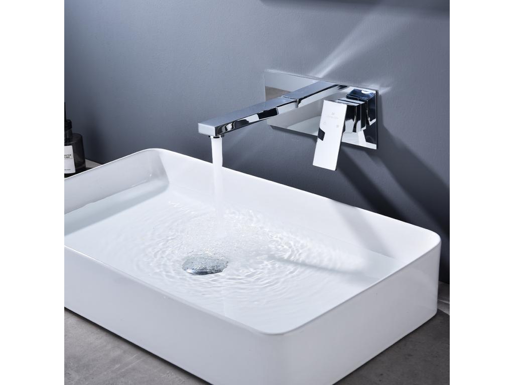 Mitigeur Lavabo Mural Robinet Salle de Bain pour Baignoire et Lavabo Robinet Lavabo Encastré Mural Design Moderne AUXB92984