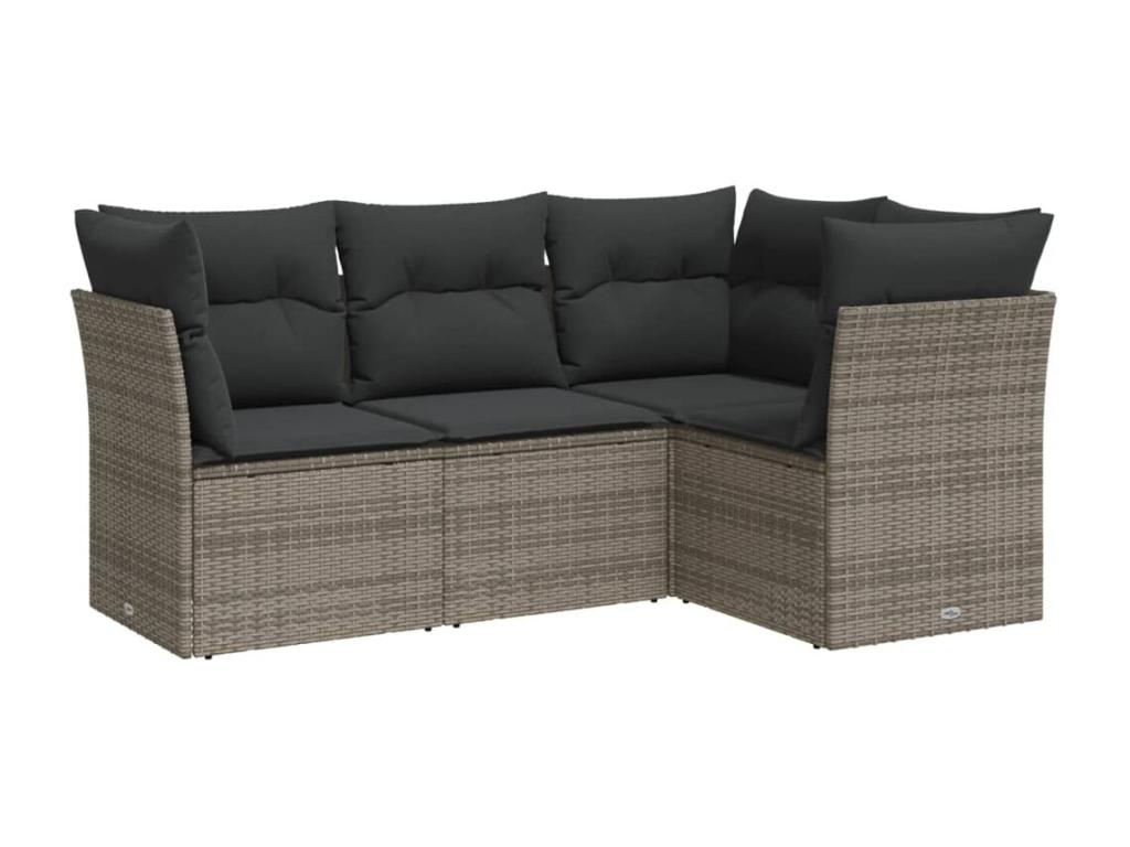 Salon de jardin 4 pcs avec coussins gris résine tressée COHN36460