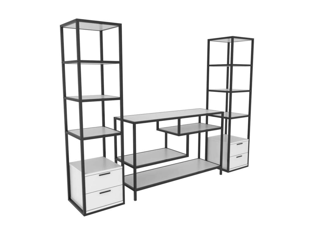 Meuble Mural Zensova Composition du salon Meubles de salon polyvalents Meuble télé 198x39h160 cm Blanc et Zensova VHRN52644