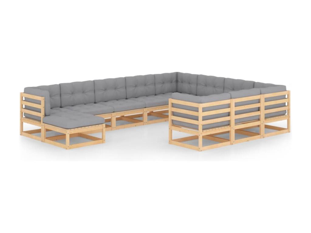 Salon de jardin 11 pièces avec coussins Bois de pin massif PAVK18693