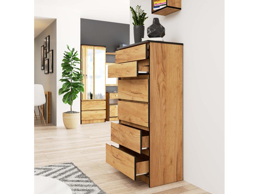 Commode Lumenao K60 Chêne Craft 60 cm 6 tiroirs façade Chêne Craft 60x40x130 cm GWAJ31136