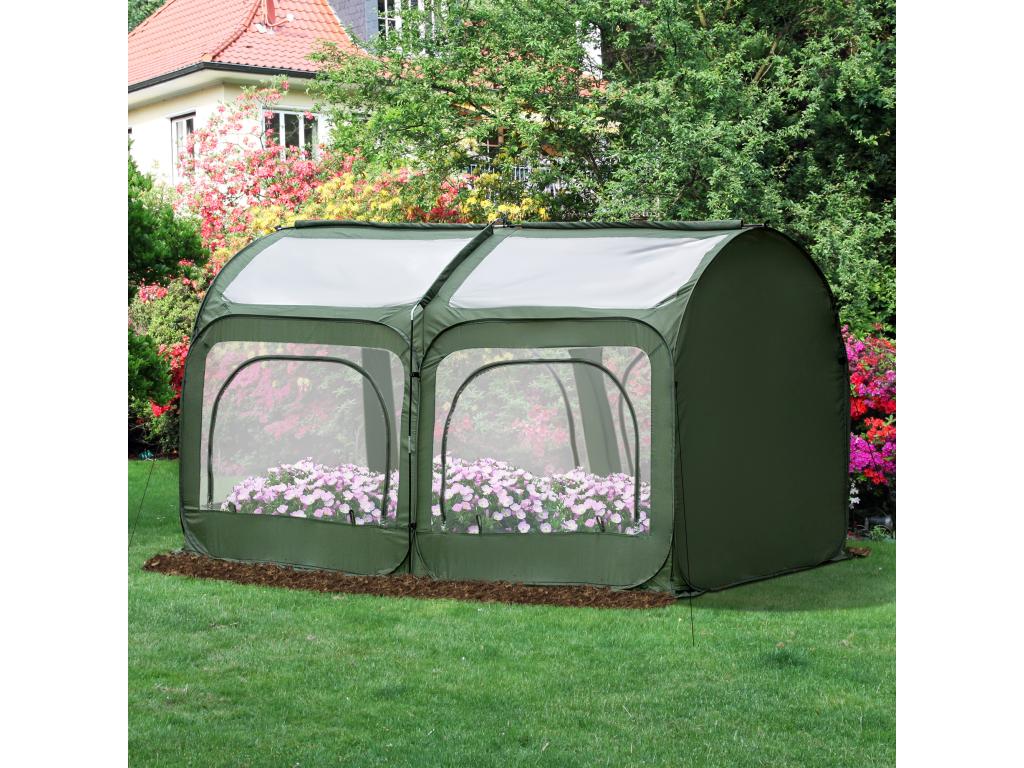 Serre pop-up - serre de jardin pop-up - 4 portes zippées enroulables - dim- 2.5L x 1.25lx 1.35H m - sac transport inclus - PVC vert JQIX43521