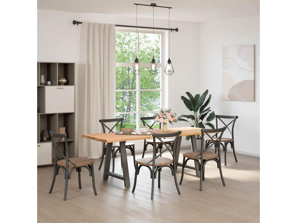 Table à manger marron clair bois de chêne massif rectangulaire MLGZ74865