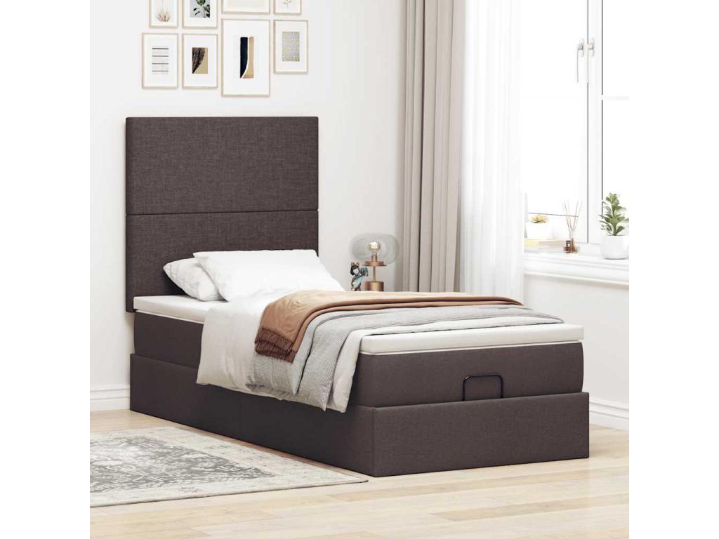 Cadre de lit Lumenao avec matelas marron foncé 100x200 cm tissu UXCP67076