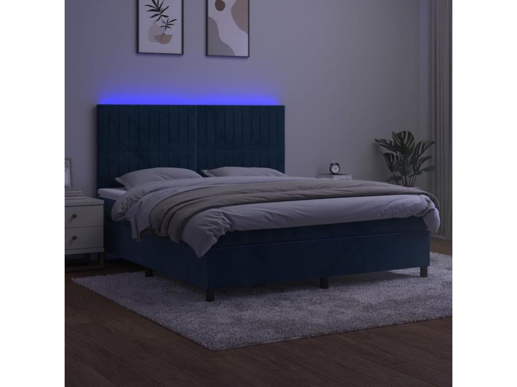 Sommier tapissier matelas et LED Bleu foncé 160x200 cm Velours ONDZ23663