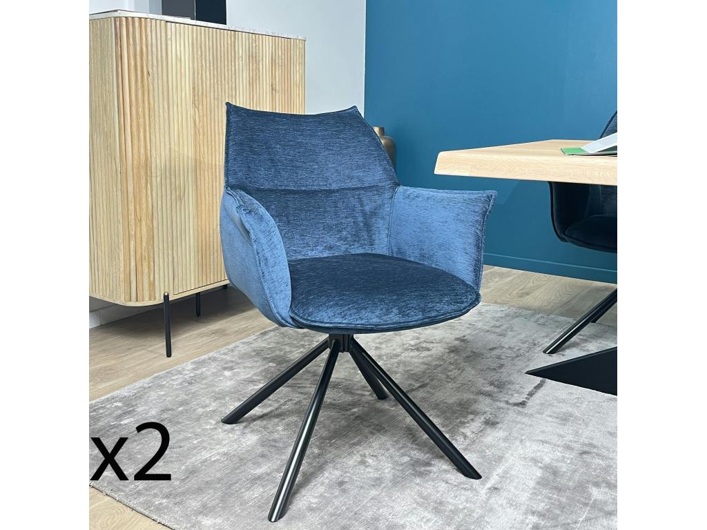 Fauteuil de table en velours bleu avec retour lot de 2 Zensova OGLE36942