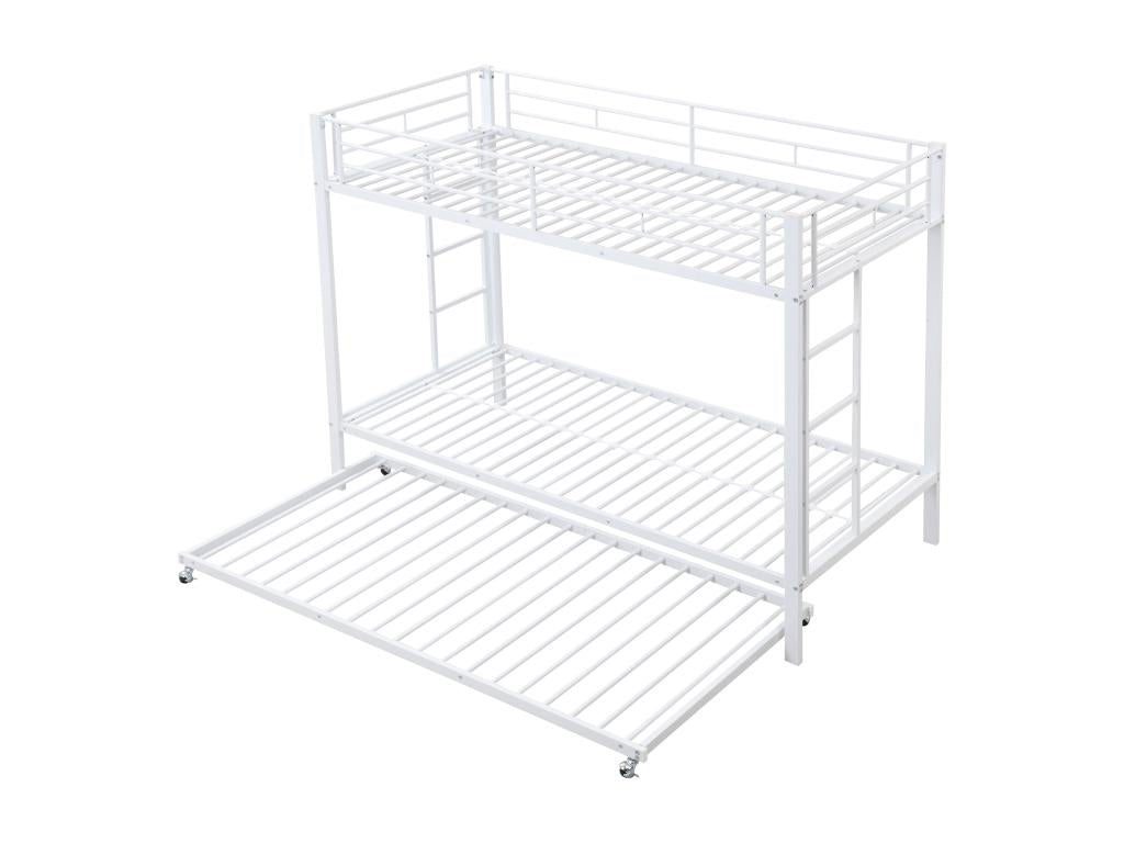 90x200 cm Lit superposé lit en fer lit pour enfant équipé d'un lit escamotable garde-corps hauts structure robuste blanc DVYP93794