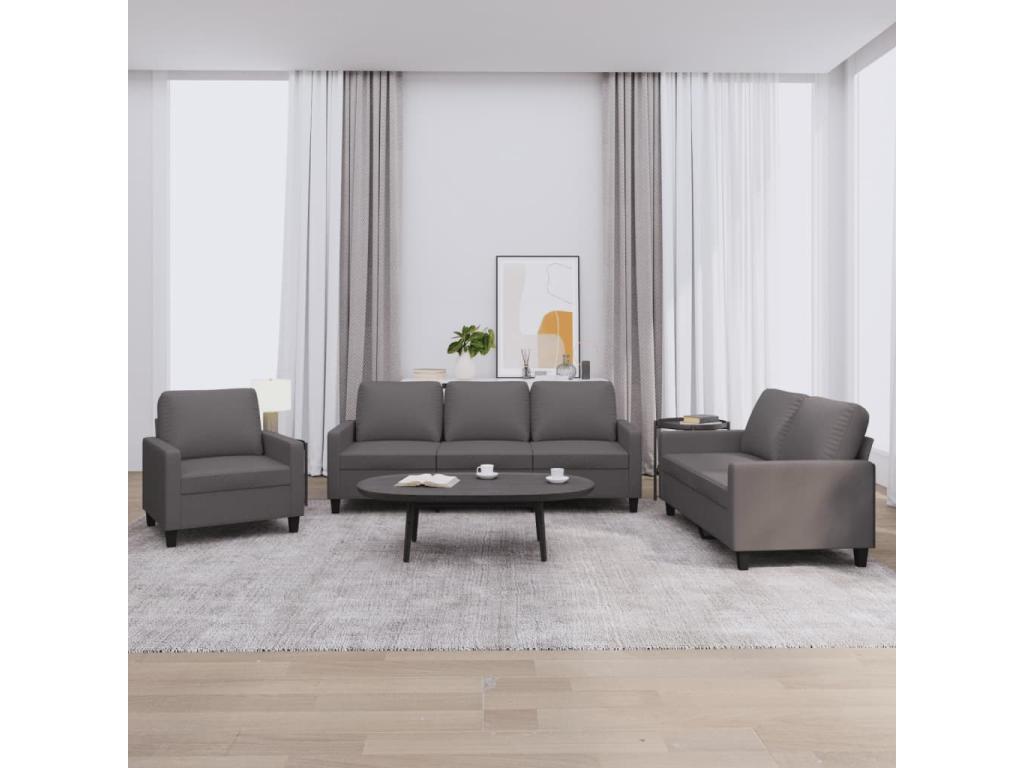Ensemble de canapés 3 pièces avec coussins Gris Similicuir VTXC36409