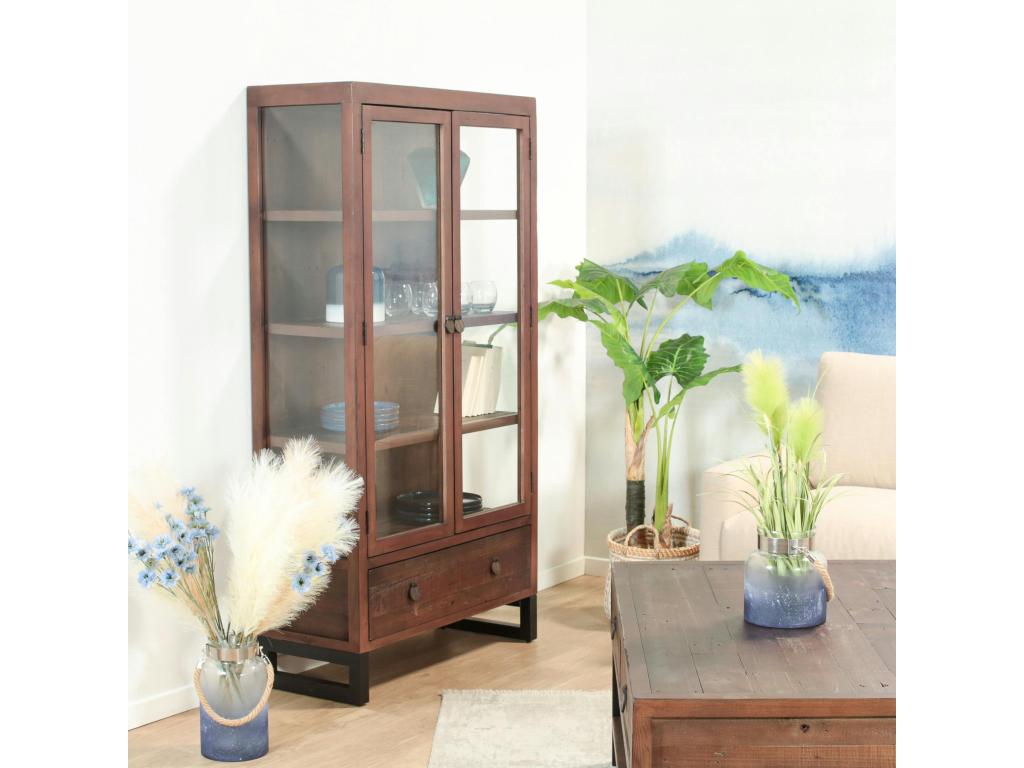 Bibliothèque vitrine bois recyclé Lumenao CUJR10786