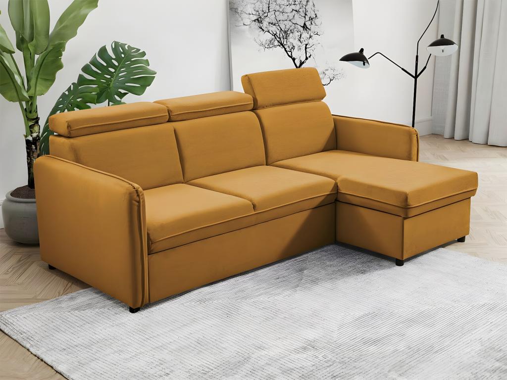Canapé d'angle Zensova 127 Jaune Fonction de couchage Boîte de literie 220x140x84cm RPAG40648