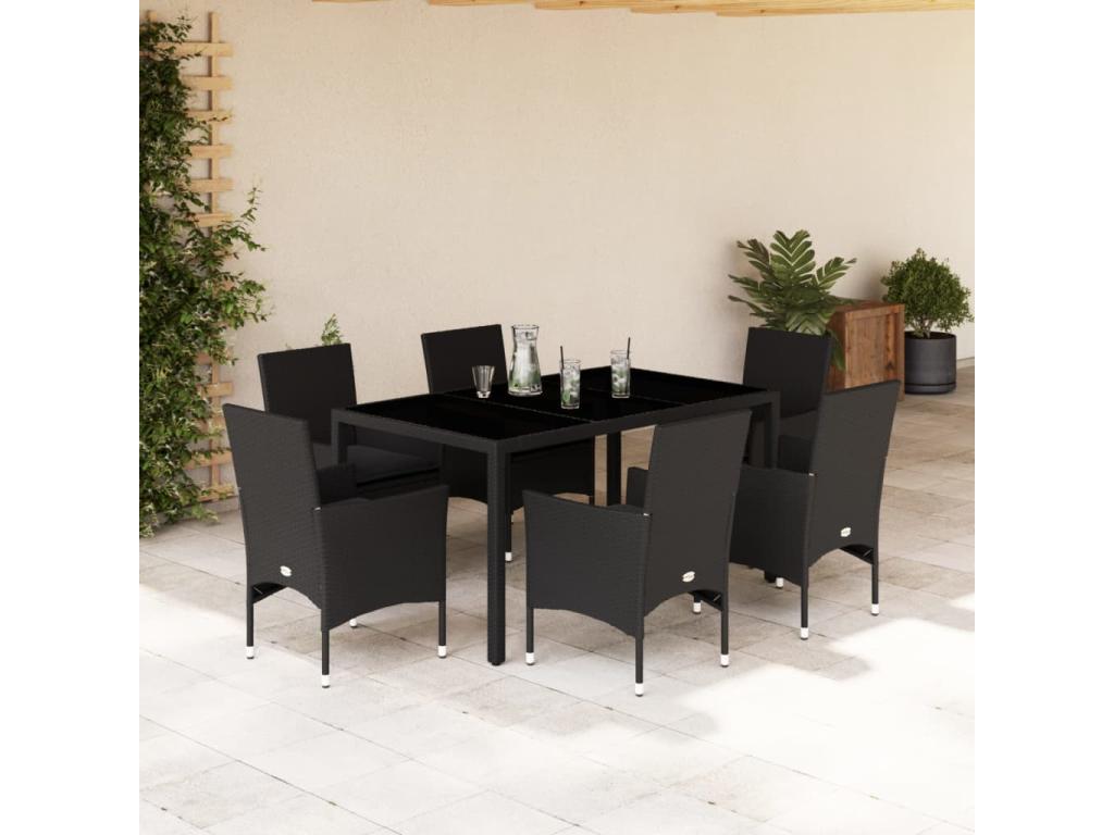 Ensemble à manger de jardin et coussins 7 pcs noir rotin Lumenao YWNU35958