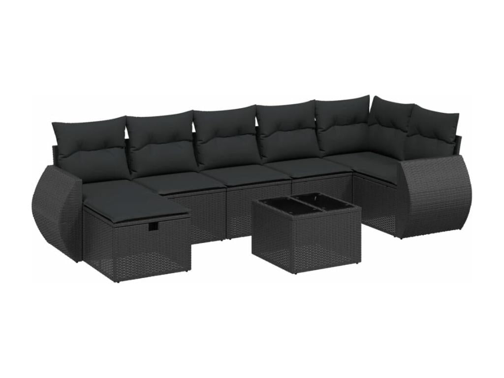 Salon de jardin 8 pcs avec coussins noir résine tressée CGRZ48015